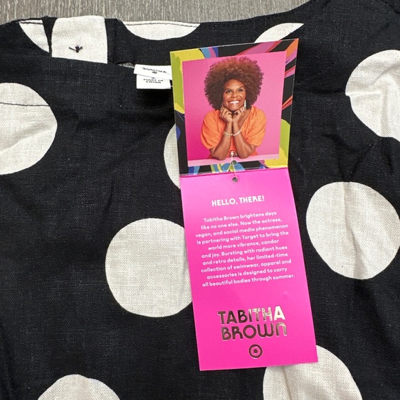 Tabitha Brown for Target Sz S Polka Dot Button-Back Top Black White Small Linen - Picture 7 of 8